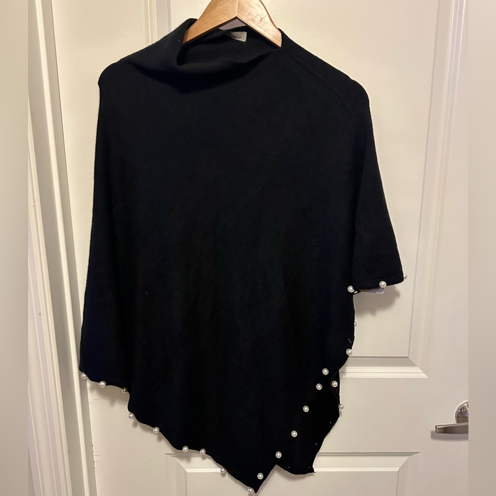 La Fiorentina Black Poncho with Pearl Details. NWT